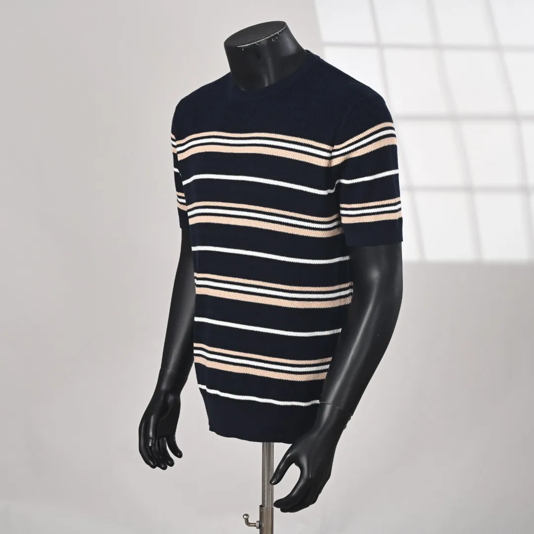 LORO PIANA nuoyoupianya LP horizontal striped knitted wool short-sleeved T-shirt actual photos